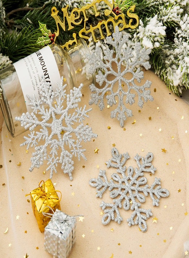XmasExp 80mm/3inch Glitter Snowflake Ornaments Set mini Christmas Tree Hanging Plastic Decoration for Xmas Party Wedding Anniversary Window Door Home Accessories (30pcs,Silver) - Image 3